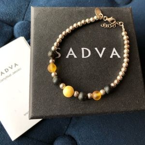 Real amber silver beaded bracelet